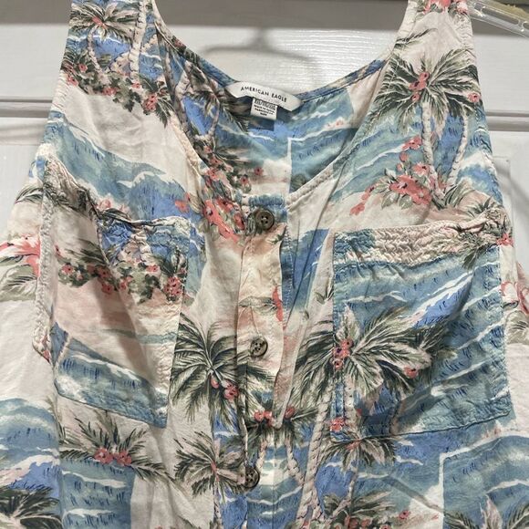 American Eagle XXL Crop top sleeveless front knot beach print palm tree print 2x - Picture 4 of 7